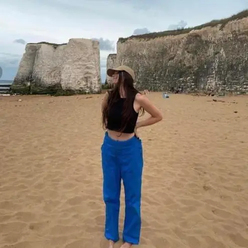 AMAZING vintage French workwear blue overalls with white plastic detailing 🦋 Size M