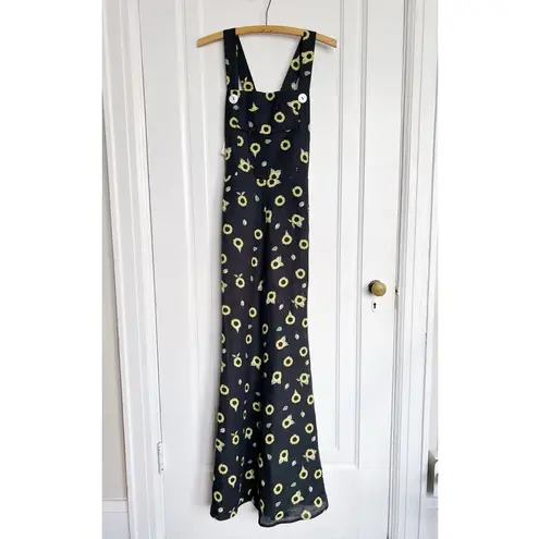 Sleeper • Baccara Linen Jumpsuit overall black yellow sunflower print flare leg