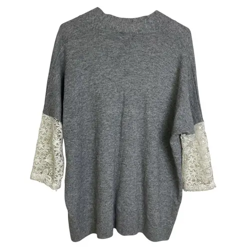 Claudie Pierlot Sweater Womens Size 2 Gray Wool Cashmere Lace Sleeves EUC