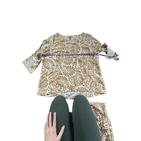 Soft Surroundings Oceo Gauze Nautical Shells Neutral Tunic Top Pants Set P XL