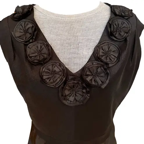 Jerry T Little Black Dress Sleeveless Midi Pleated Skirt V Neck With Flower Size M