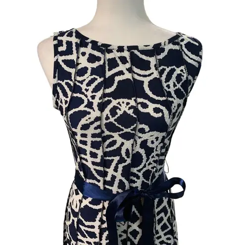 Boutique Haani | Artsy Abstract Swing Dress with Ribbon Waist Tie Size Small Midi Modest