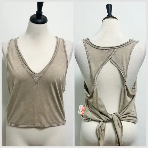 Free People Movement Slate Storm Tan Kickin In V Neck Open Back Tie Tank Large