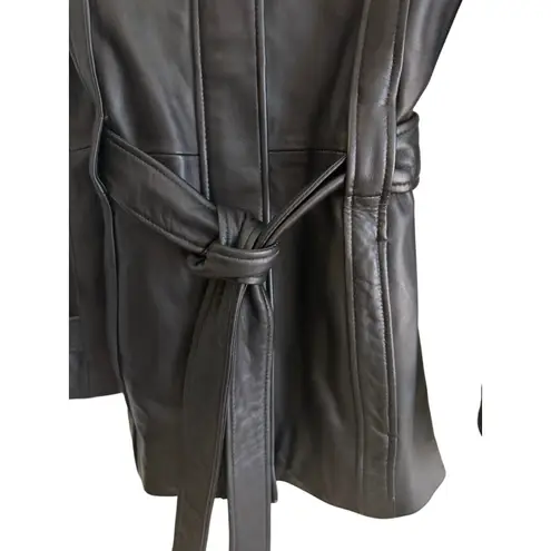 Wilsons Pelle Studio BLK SOFT Leather Mid Length Belted Minimalist Coat Capsule Black Size L