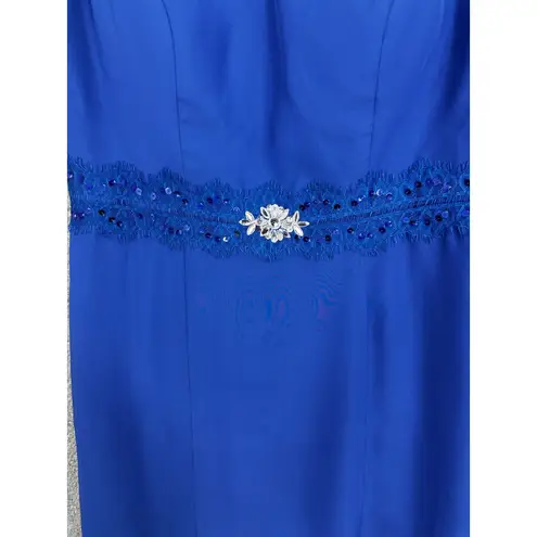 JJ's House Dress 8 Royal Blue Lace Waist Sheath Rhinestone Formal Wedding Guest