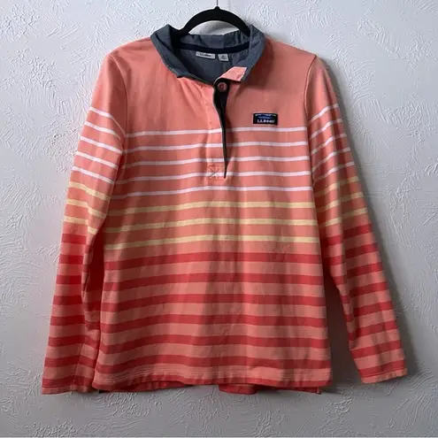 L.L.Bean  Women’s Cotton Striped Rugby Shirt, Orange Ombre, M