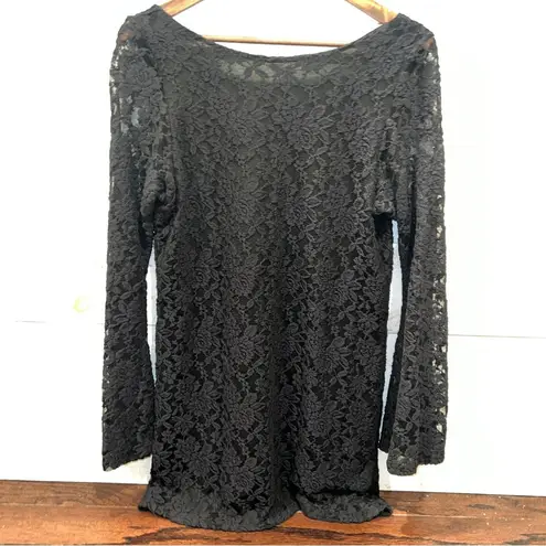 Elan  Women’s Black Lace Scoop Neck Bell Sleeve Top Size L