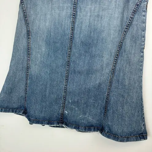 Y2K Denim Embellished Midi Skirt Sz 6 Flare Hem Blue