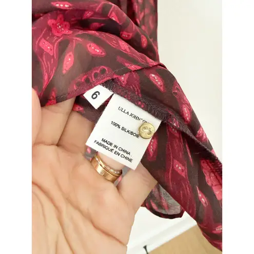 Ulla Johnson Medine Red Patterned Ruffle Silk Blouse US 6
