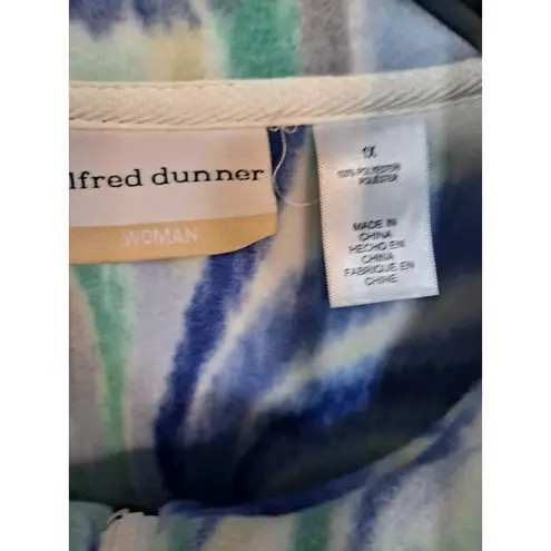 Alfred Dunner Alfred Dunner blue Green White Swirl Fleece Button Up Shirt Size 1X