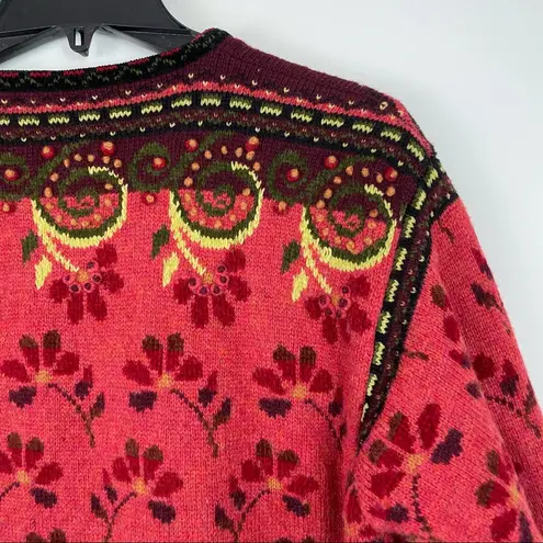 Icelandic Design Womens Zip Up Wool Textured Sweater Jacket Red Size M