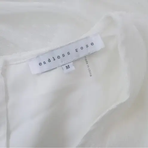 Endless Rose Women’s Swiss Dot Rushed Long Sleeve Mini Dress Size M White