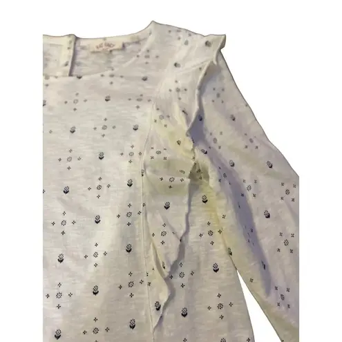 Fat Face Top Womens 10 Used Cream Blue Pullover Ruffle