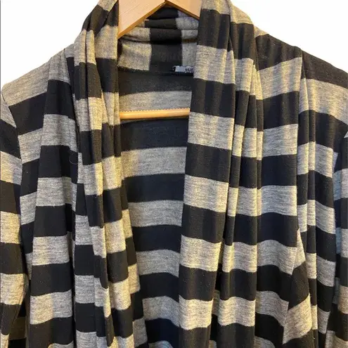 Ark & Co. Cozy Lagenlook Grey & Black Stripe Faux Wrap Drape Front Size Small.