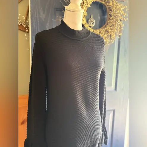 Karl Lagerfeld Black Ribbed Sweater w/ Decretive Sleeves size Small