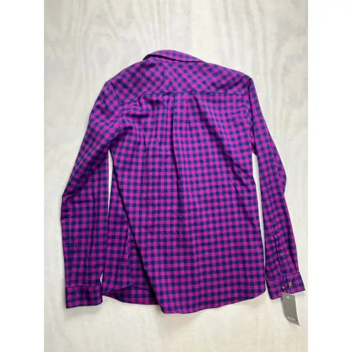 Storm Creek Jeep Plaid Button Down Shirt Womens Medium Pink Navy Long Sleeve Purple