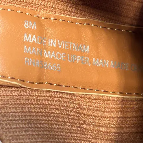 Open Edit Tan Faux Leather Sock Booties Pointed Toe Block Heel Boots Size 8M