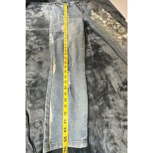 AZI Embroidered Beaded Boot Cut Blue Jeans Size 8