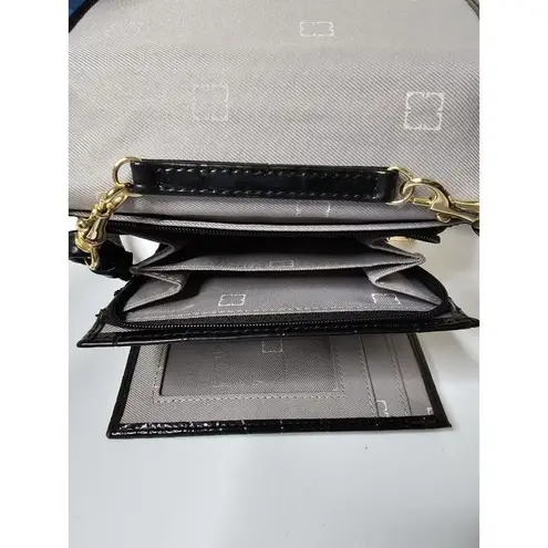 Liz Claiborne  Black Crocodile Embossed Crossbody Wallet, Purse Gold Hardware