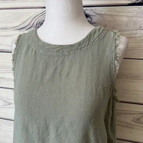 Thread and Supply  Linen Sage Green Frayed Hem Button Crop Top