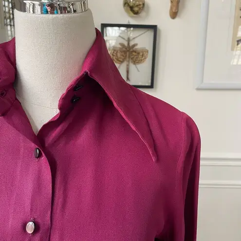 Vintage 70s Cranberry Crepe Dagger Barrymore Collar Blouse XS Red