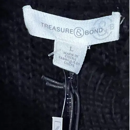 Treasure & Bond Womens Black Fuzzy Cozy Loop Yarn Front Zip Cardigan Large NWT