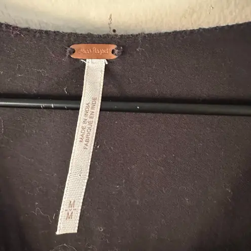 Free People  Love Of My Life Black Button Front Midi Dress M | Tie Sleeves