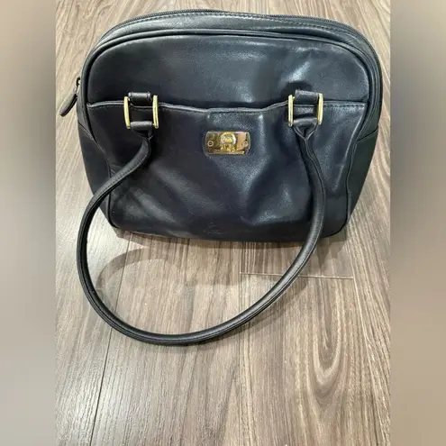 Etienne Aigner Vintage Leather Shoulder Bag Purse Black Navy