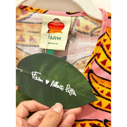 Farm Rio NWT Banana Floral Linen 3/4 Sleeve Romper Pink/Yellow Women's Size S