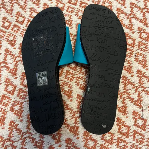 Karl Lagerfeld Blue And Black Leather Sandals