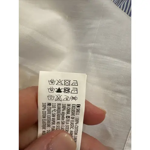 English Factory PUFF SLEEVE MIDI DRESS Size Medium Tiered Blue Stripe Belted