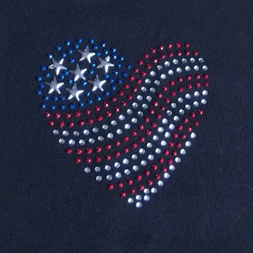 White Stag Crystal, Bling, Rhinestone Heart Tee, Black, Red, White, Blue, Size L