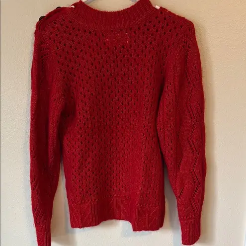 Ba&sh Numa Rouge Lady Pullover Cable Eyelet Crew Neck Sweater Red US 6 Small