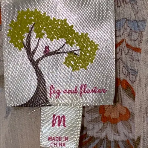 NWT Fig & Flower Floral Earthy Tones Dress size Medium Boho chic RUSCHED waist Orange