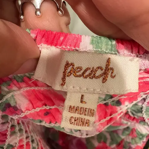 Peach Floral Ruched Women's Top Size L Pink Size L