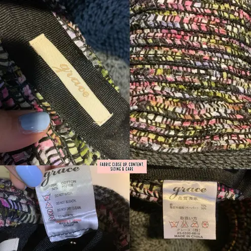 GRACE HATS BLACK & PINK CLOCHE STYLE COTTON & PAPER HAT Multiple