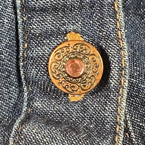 Wrangler  Shirt Womens Medium Blue Denim Western Rancher Rodeo Farm Embellished