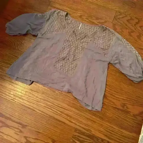 Free People  Moon River Boho Lace Panels Peasant Top Balloon Sleeve Size Small