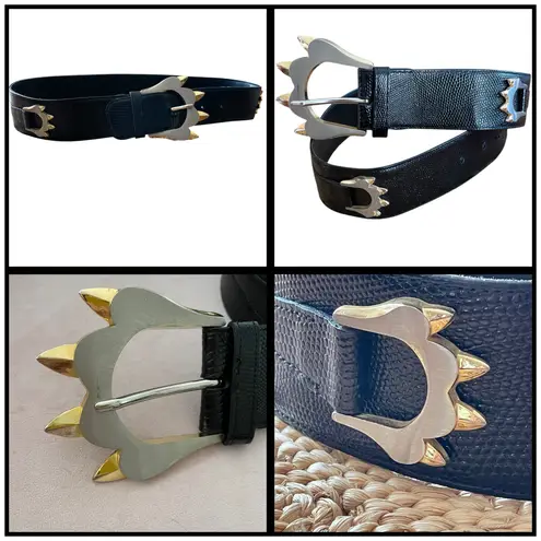 Bon Sour Bon Soir Made In France Belt Black with Large Silver and Gold Claw Buckle Large