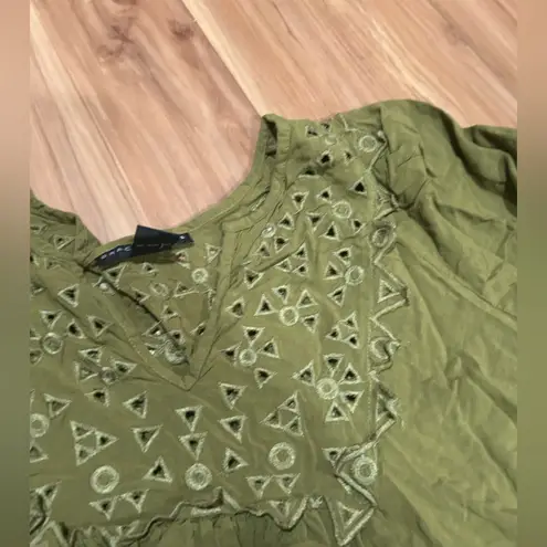 Grace Elements Olive Top with Detailed Embroidery Bohemian Blouse Size XL