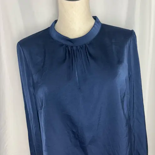 Allegra K Elegant Navy Blue Women's Top party holiday long sleeve peekhole back Large