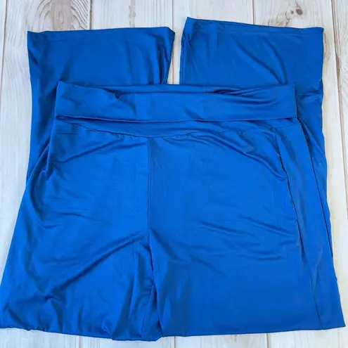 White Mark Royal Electric Blue Straight Leg Yoga Pants with High Fold Over Waist Size 3X