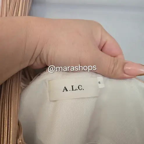 ALC Frank A.L.C. Pink Rose Gold Aurora Pleated One Shoulder Midi Dress