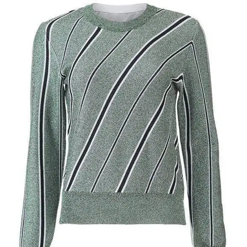 Cedric Charlier Striped Lurex Sweater Green black and white shimmer Size 8