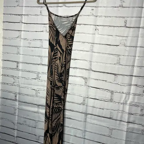 PaperMoon Black Tan Leaf Print Maxi Dress Sheath Pencil SZ S Asymmetrical