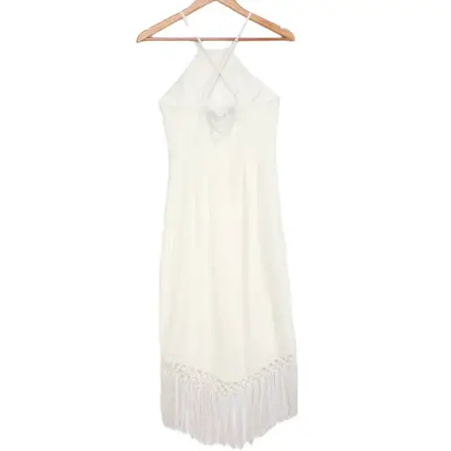 Lulus NWOT ~  Make It Tropical White Sleeveless Fringe Midi Dress ~ Women's SMALL