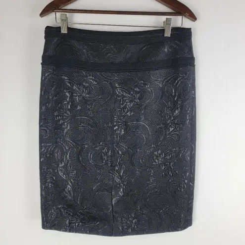 Badgley Mischka NEW Badgley Mishcka Metallic Paisley Pencil Skirt Black Size 8