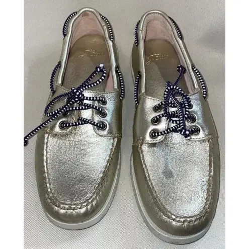 J Crew AJ825 Woman's Size 8 Gold Metallic Leather‎ Traditional Boat Shoes