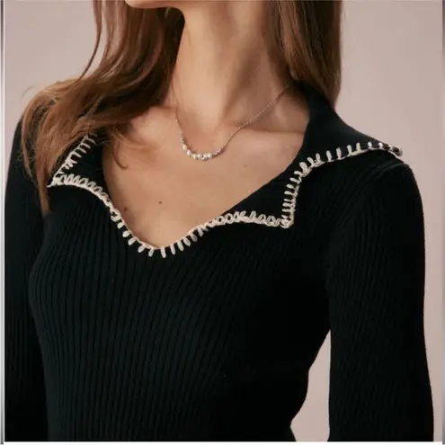 New The Rihoas Black Contrast Stitch Sweater Mini Dress Size M Size M
