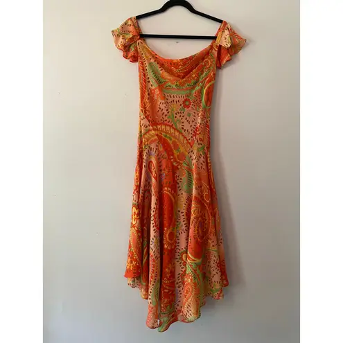 Bandolino Vintage Y2K Pink Green Paisley Flowy Midi Retro Dress Women's size 8